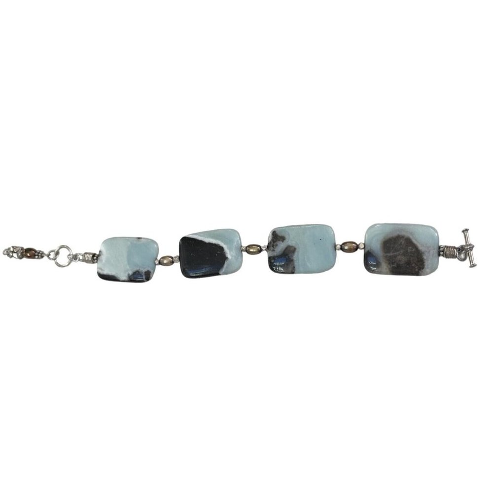 Stone Bracelet Silver Tone Blue Black Brown Southwest Southwestern Pretty Colors